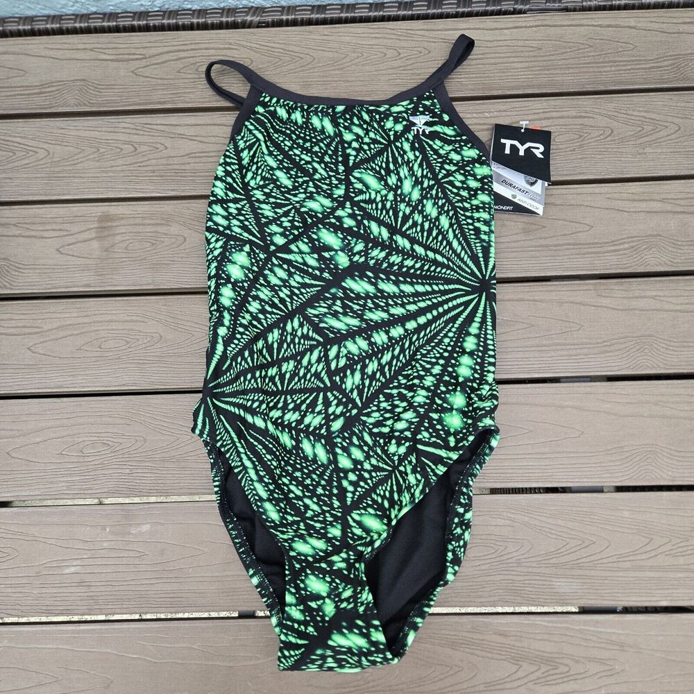 TYR Women's Durafast Warp Speed Diamondfit Green Sz 34 New